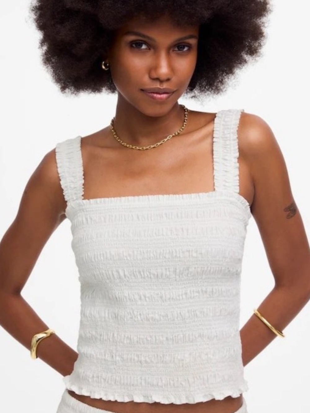 NWT Madewell White Smocked Square-Neck Lucie Tank